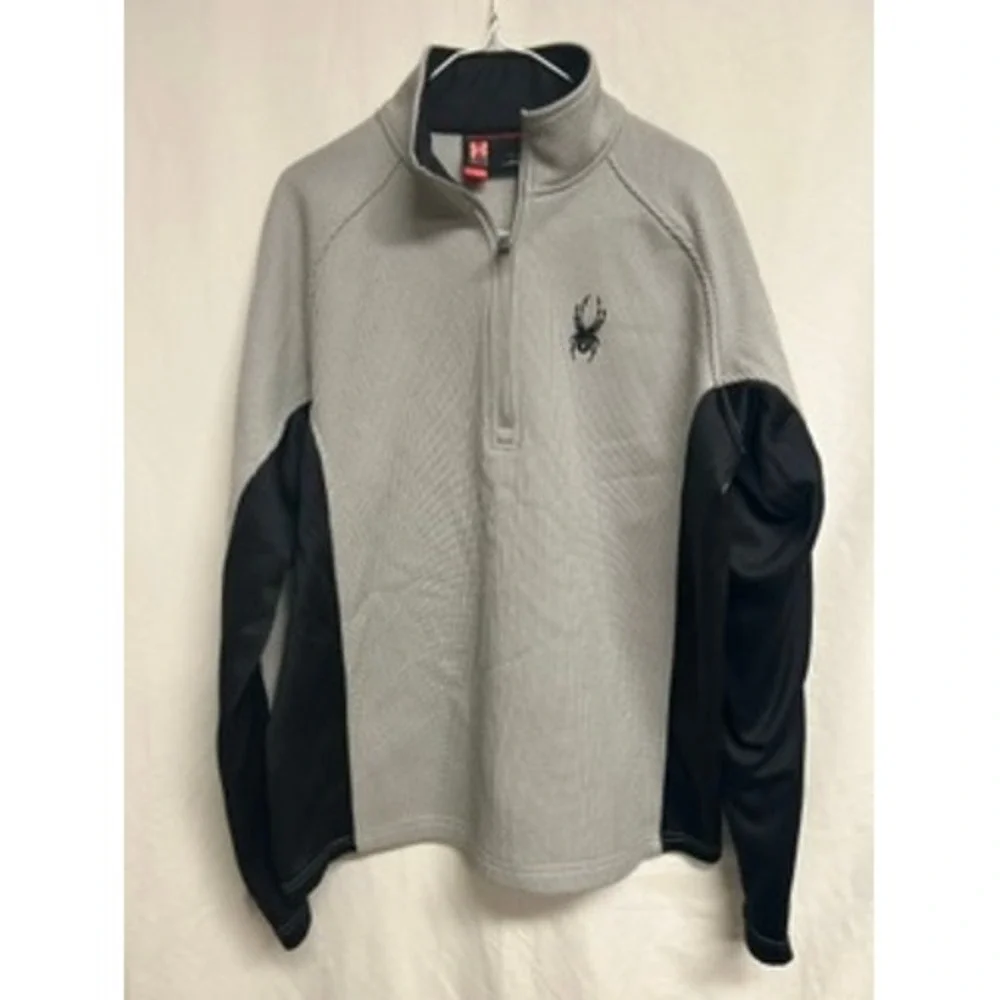Spyder Core Sweater Mens Large Grey Black 1/4 Zip Pullover‎ Fleece Lined Jacket